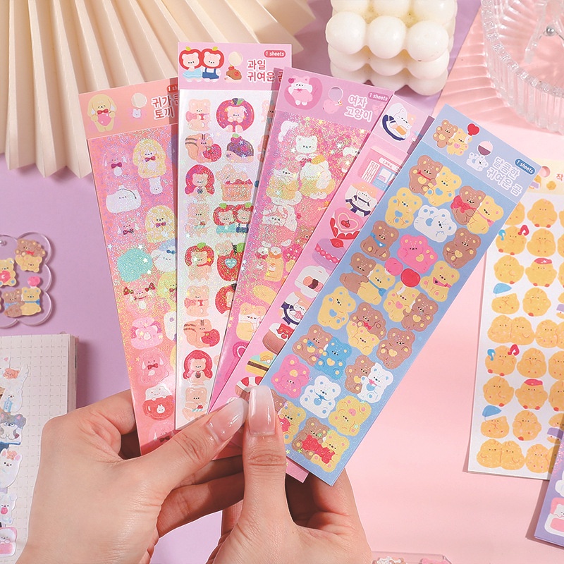 1lembar Lucu Guka Stiker DIY Kreatif Stiker Hias PVC Tahan Air Stiker Kartun Berkilau Stiker Gaya Korea Kepribadian Tangan Akun Untuk Anak-Anak Scrapbook Membuat Kartu