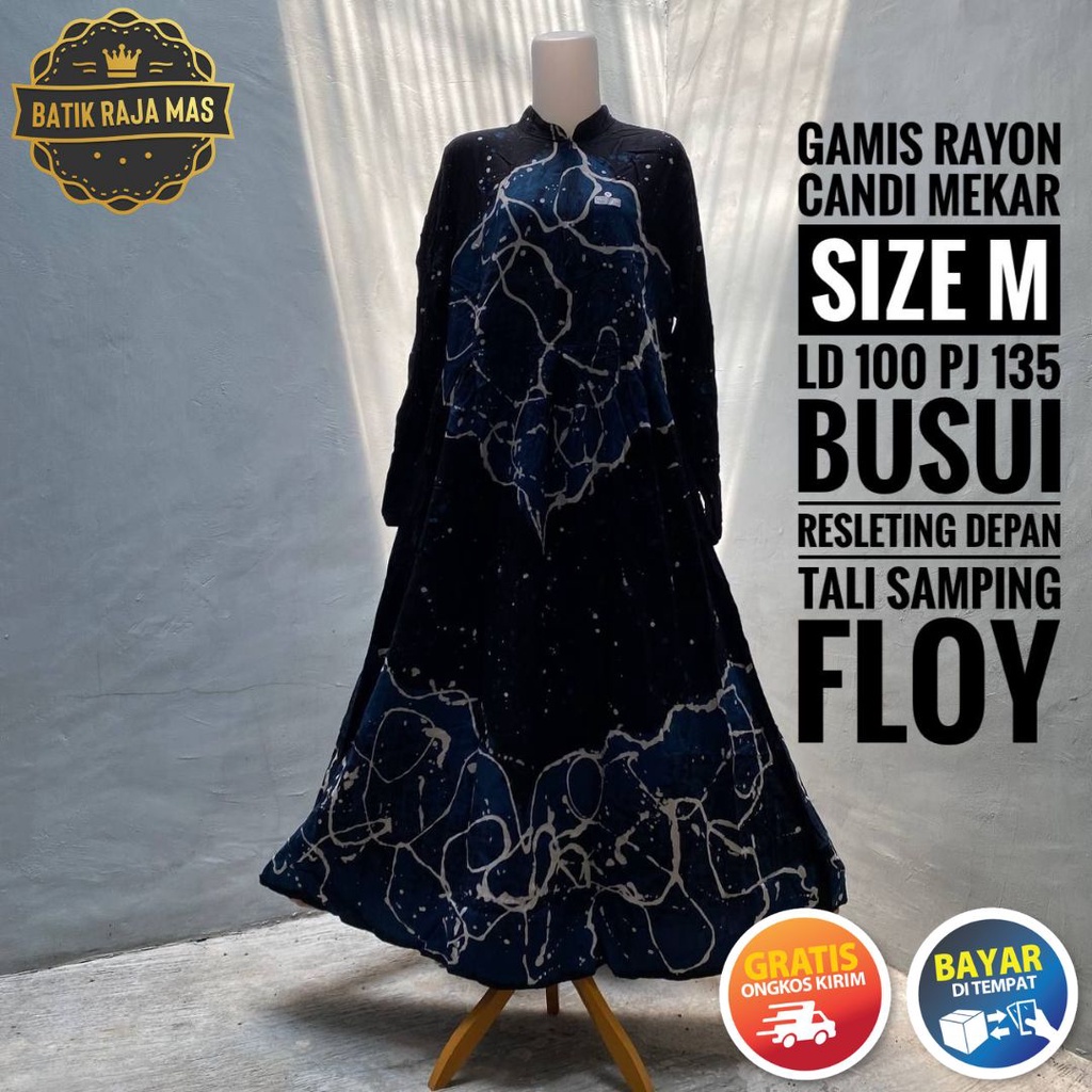 Baju Gamis Muslim Wanita Lebaran Terbaru 2023 Rayon Candi Mekar Motif Batik Abstrak Busui Friendly R