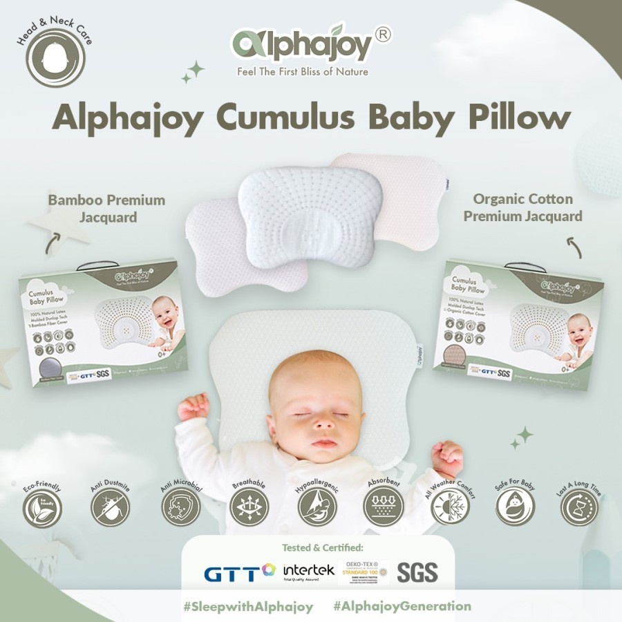 Alphajoy – CUMULUS Bamboo Baby Pillow 100% Natural Latex