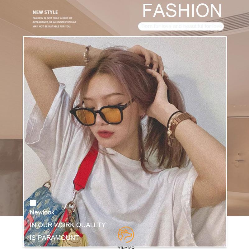 【COD】Kacamata Hitam Bentuk Kotak Warna Coklat Gaya Retro Klasik Untuk Sunglasses Men Women Universal European American Personalized  Sunshade Square Frame