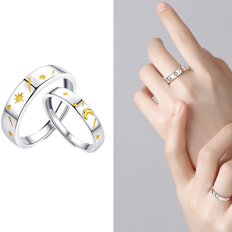 Cincin Couple Bulan Dan Bintang Matahari Sterling Silver925 Untuk Pria Dan Wanita