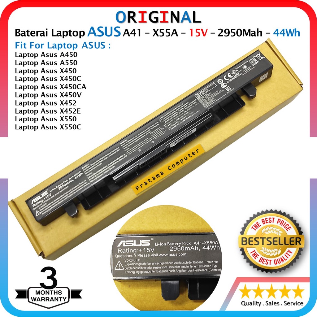 Baterai ORIGINAL Laptop Asus A450 A550 X450 X550 Series Model A41-X550A