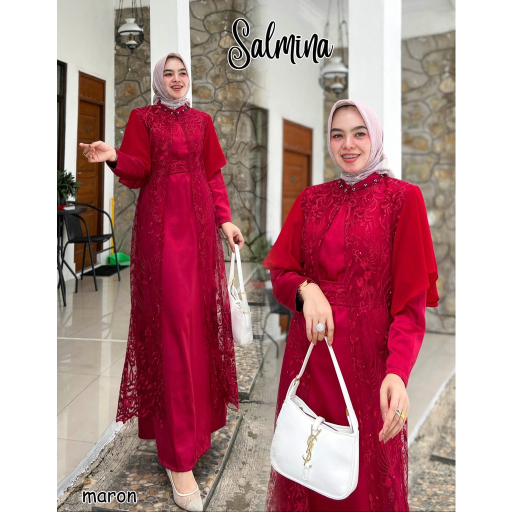 GAMIS PESTA KONDANGAN TULLE BORDIR SALMINA DRESS MEWAH MURAH