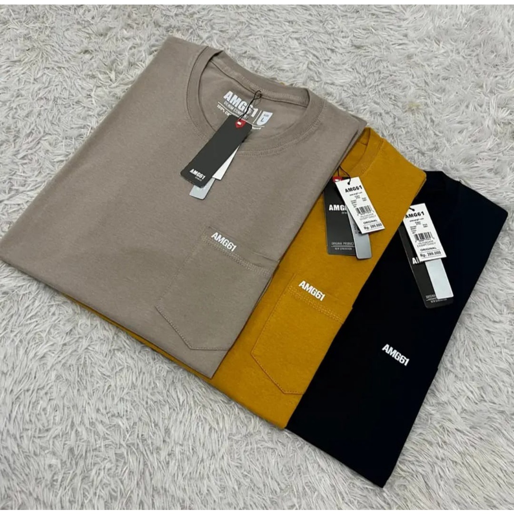 AMG61 Kaos Polos Kantong Pocket pria dewasa Katun 28s Full Tag | kaos polos | kaos pria wanita | Kaos Polos Pocket Katun 28s Black, Army, White, Cream &amp; Peach 6-10F   | kaos distro