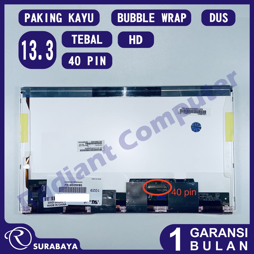 LCD LED 13.3 Standard Tebal 40 pin 1366x768