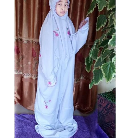 Kejutan Untung Mukena Anak Remaja Tanggung Mukena Terusan Mukena putih Lajuran bordir Umur 7-10th 10
