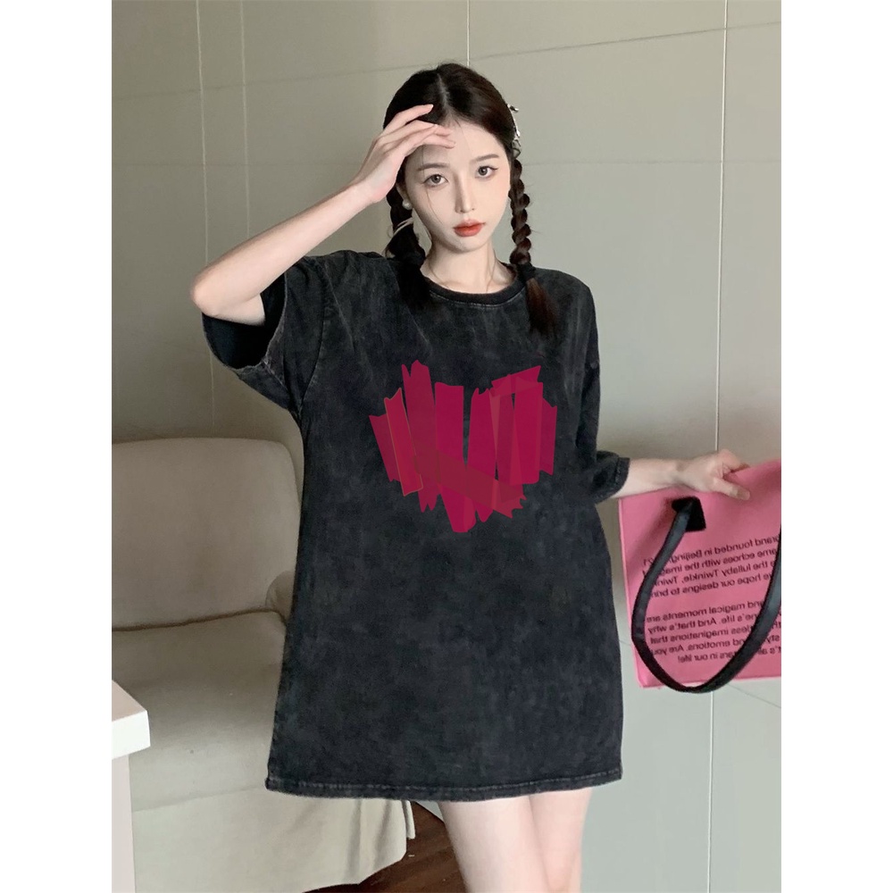 XIAOZHAINV Korean Style Printing Washed Oversize Baju Kaos Wanita