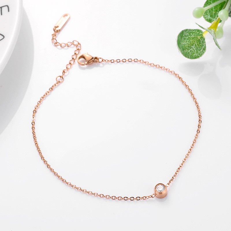 Gelang Kaki Rantai Rose Gold 18k Hias Berlian Imitasi Untuk Wanita