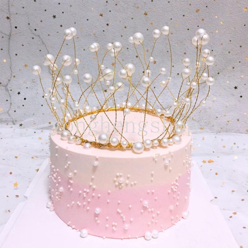 Logam Buatan Mutiara Hiasan Kepala Tiara Hiasan Kepala Kue Mahkota Princess Ulang Tahun Pernikahan Baby Shower Dekorasi Kue