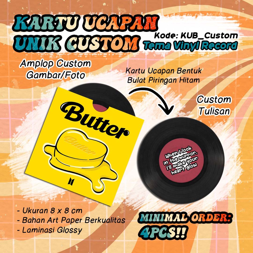 [Minimal Order 4pcs] - Kartu Ucapan Unik Estetik - Tema Bentuk Vinyl Record / Piringan Hitam - CUSTO