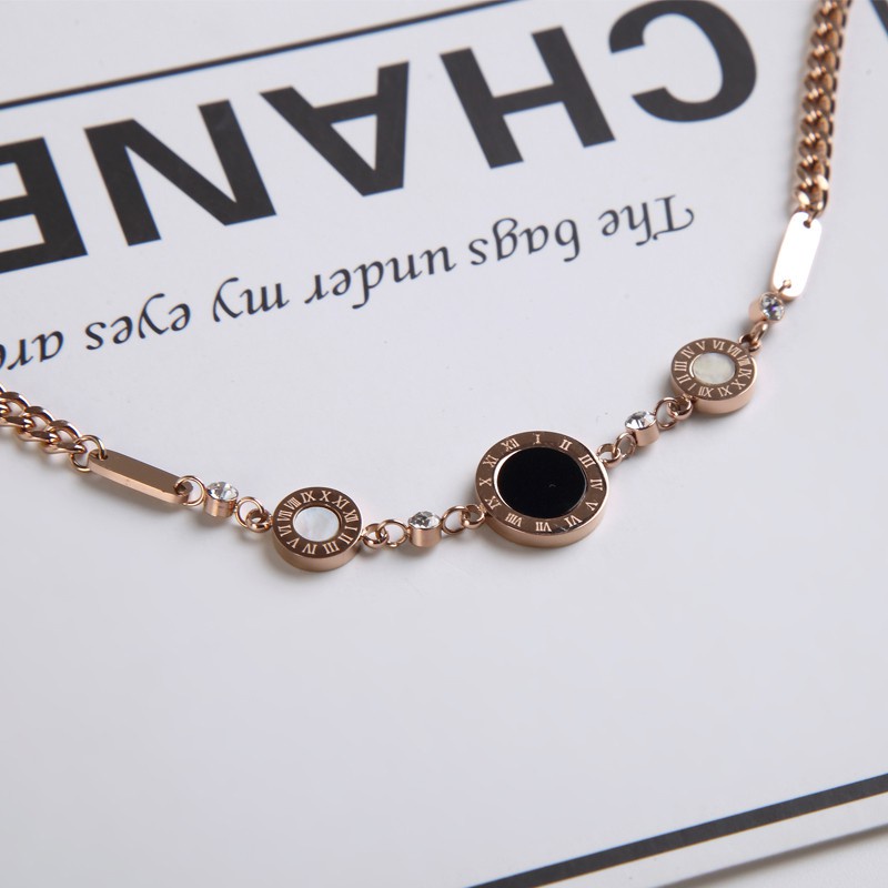 Gelang Hypoallergenic Bahan Titanium Steel 316L Lapis Rose Gold 18K Desain Angka Romawi