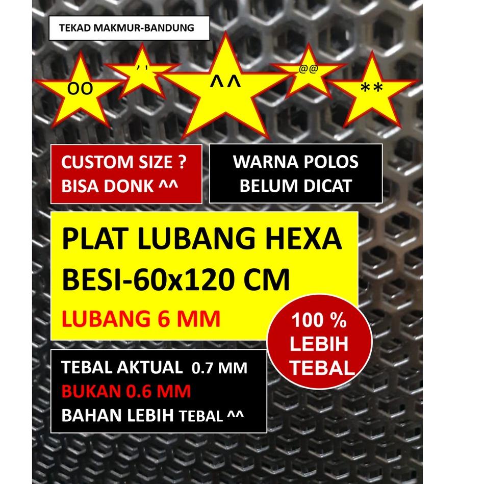 ❋ Plat  - Hexagonal Lubang 6 mm - Plat Besi Ram Speaker - Tebal 0.8 mm - Ram Grill Plat Lubang ✦