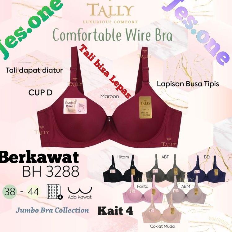 Terbaru Tally 3288 Bra BH cup D Jumbo Berkawat kait 4 Busa Tipis