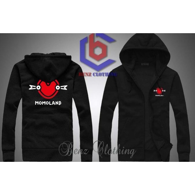Jaket Hoodie Sweater Momoland Outerwear Pria Wanita Zipper Resleting Depan Polos Sablon Polyflek Kor