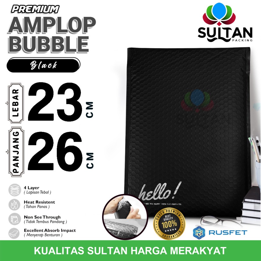 

AMPLOP BUBBLE MAILER BLACK 23x26CM WRAP ENVELOPE RUFSET SATUAN MURAH