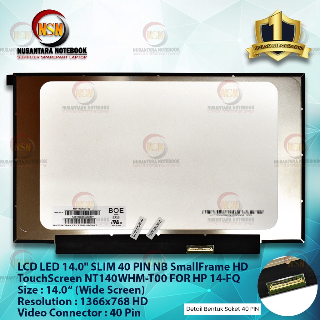 LED 14.0 Inch Slim 40Pin No Bracket SmallFrame HD NT140WHM-T00 TOUCSHCREEN For HP 14-FQ