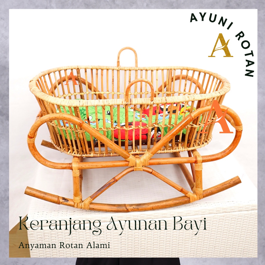 Keranjang Ayunan Bayi Rotan Dengan Kasur / Tempat Tidur Bayi Rotan Minimalis