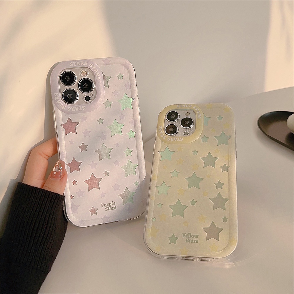 IPHONE Cover Casing Ponsel Anak Perempuan Hologram Aurora Bintang Musim Semi Warna Cahaya Untuk Iphone11 12 13 14 PLUS PRO MAX Soft Shell
