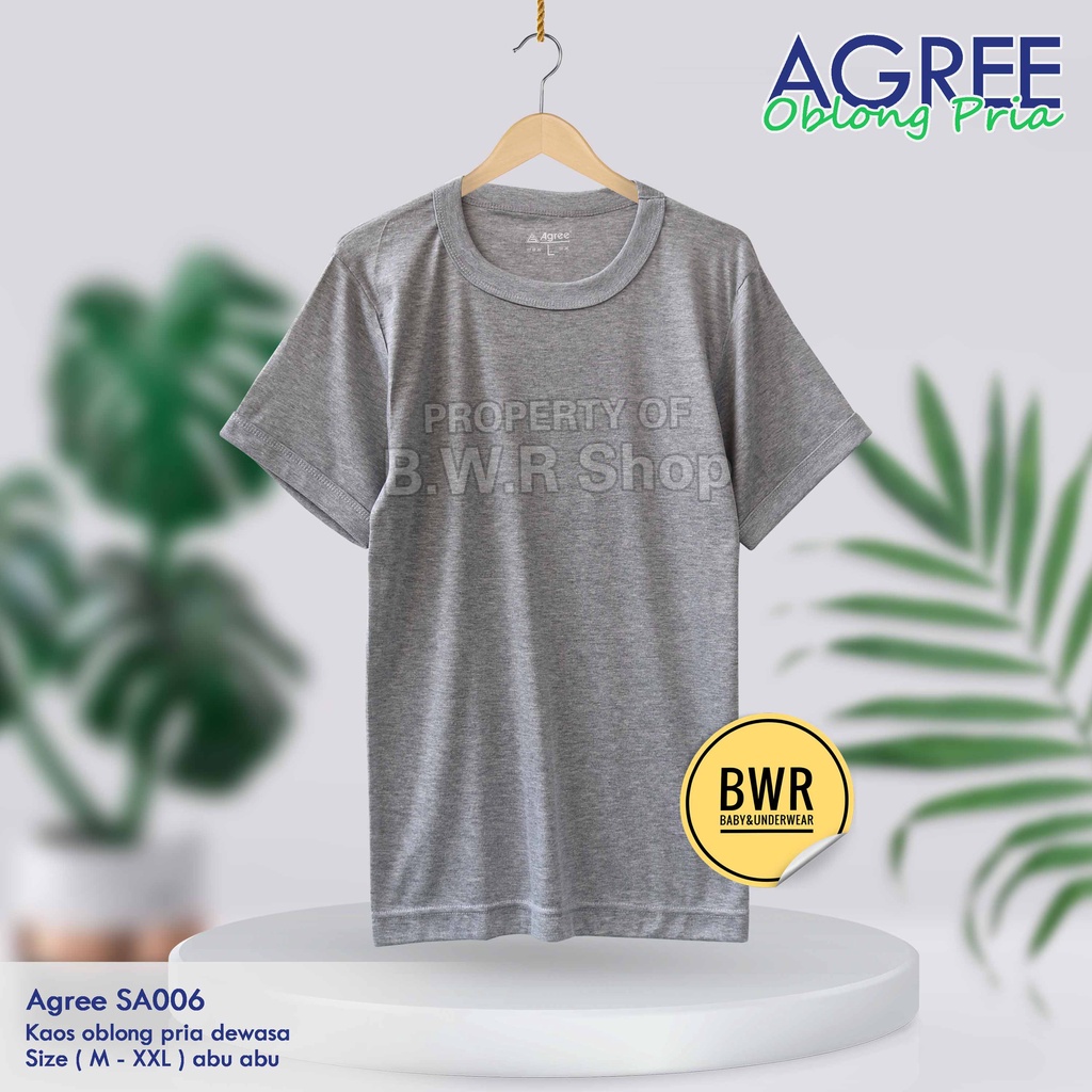 T-Shirt Kaos Oblong Agree SA006 Putih Hitam Abu / Kaos Dalam Pria Agree Super Soft &amp; Cool Sprot | Bwr