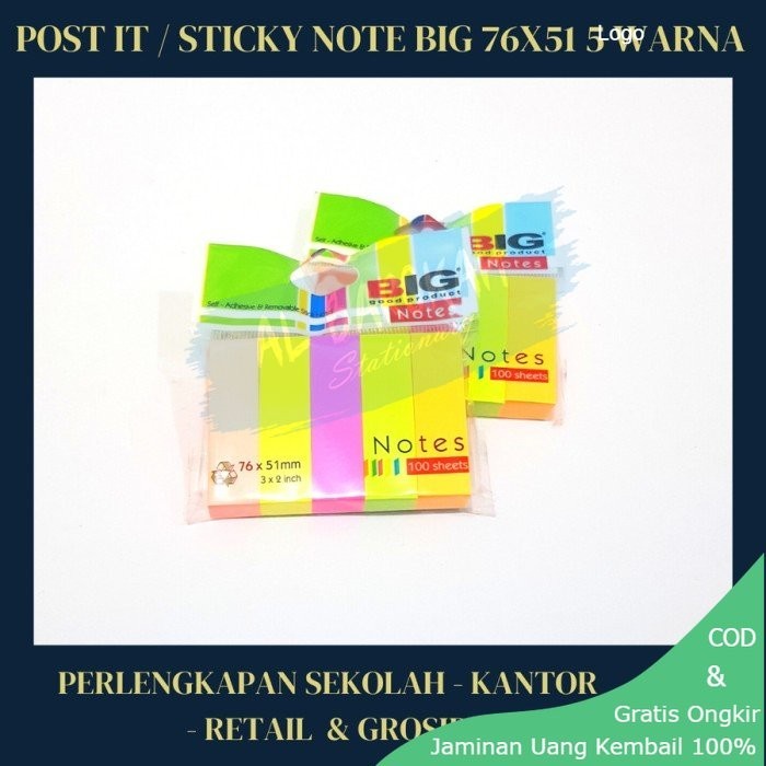 

Sticky Note Notes BIG SN 7651-5W 76x51 5 Warna