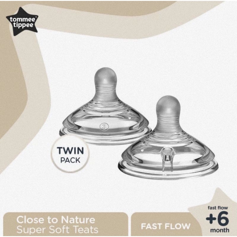 Tommee Tippee Close To Nature Teat Fast Flow 6+ Bulan Isi 2 Pcs - Dot Botol Susu