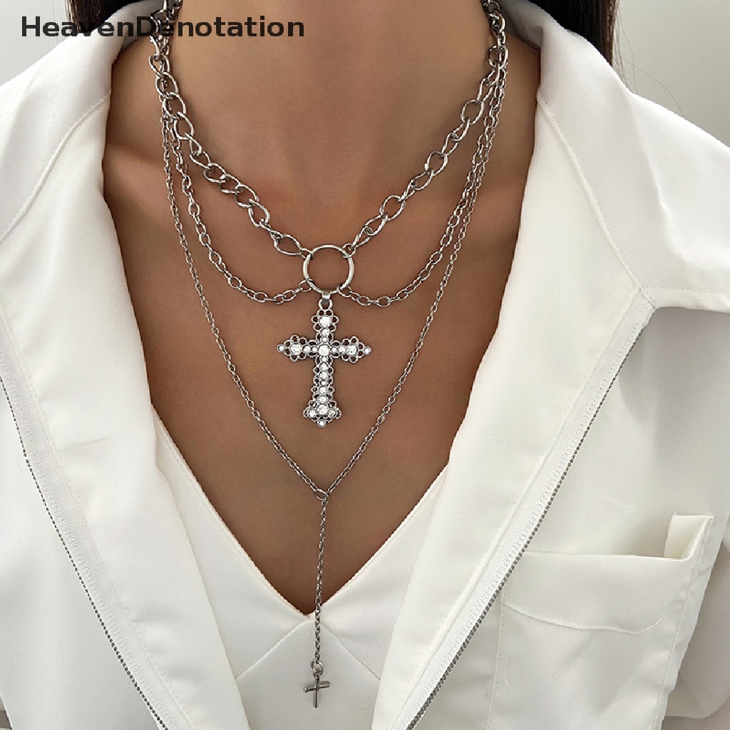 [HeavenDenotation] Fashion Retro Mutiara Kalung Salib Kristen Rantai Klavikula Manis Punk Liontin Untuk Wanita Pria Fashion Necklace Hadiah HDV