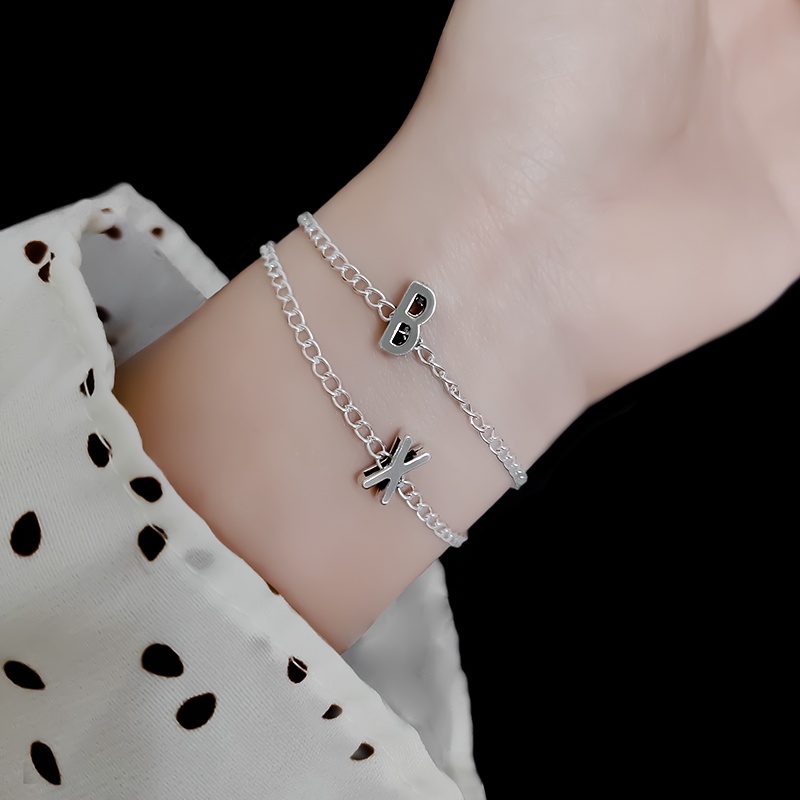 Gelang Bangle Inisial Huruf A-Z Untuk Wanita Alfabet Charm Bracelets Perhiasan Personalisasi