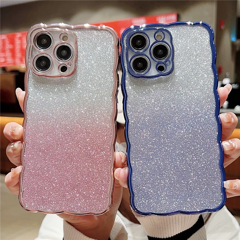 IPHONE Casing Hp Glitter Gradasi Bergelombang Iphone11 12 13 14 Pro Max Plus X Xs Max Xr 7 8 Plus SE Shockproof Case Cover