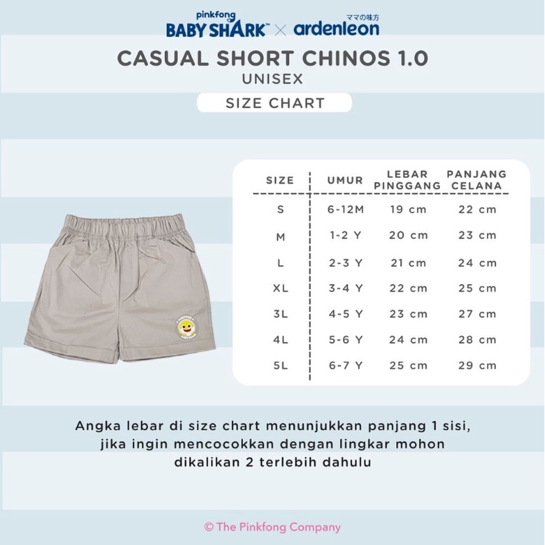 Ardenleon Chinos Baby Shark 1-4 Years Pinkfong x Ardenleon Celana Pendek Chinos Sablon Anak Unisex CBKS