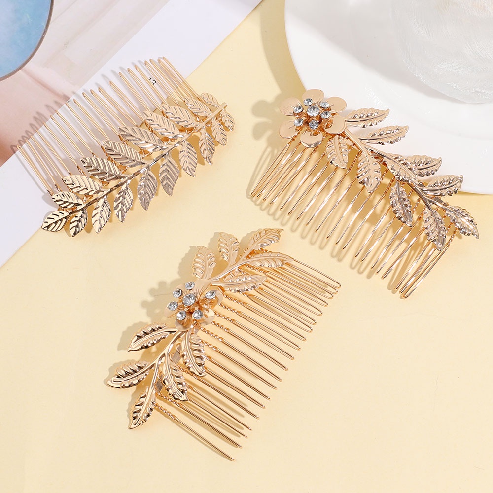 [Harga Grosir] Mode Daun Berbentuk Indah Sisir Rambut Mewah Bentuk Bunga Perhiasan Rambut Gadis Emas Elegan Rambut Pin Pengantin Pernikahan Aksesoris Rambut Lady Wedding Hair Clip