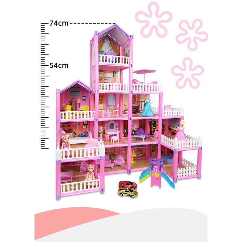 162 Buah Permainan Anak-anak Rumah Mainan Rumah Boneka Villa Kastil Putri Setelan Gadis simulasi Dirakit Rumah DIY Hadiah/Mainan Dream Castle Rumah Boneka DIY