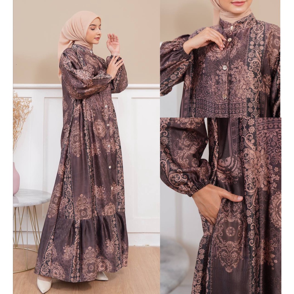 ELois Gamis Terbaru Diora Silk Dress Wanita Lengan Panjang Maxidress Kekinian LD 110 cm