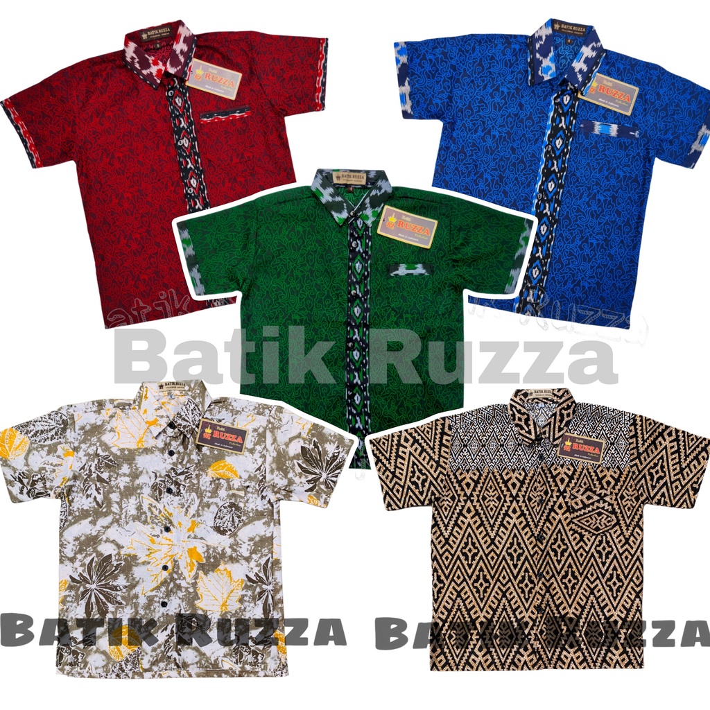 RUZZA Batik Anak Ukuran 0-15 Tahun Kemeja Motif Mega Mendung Merah Marun Maroon Biru Dongker Navy Hijau Botol