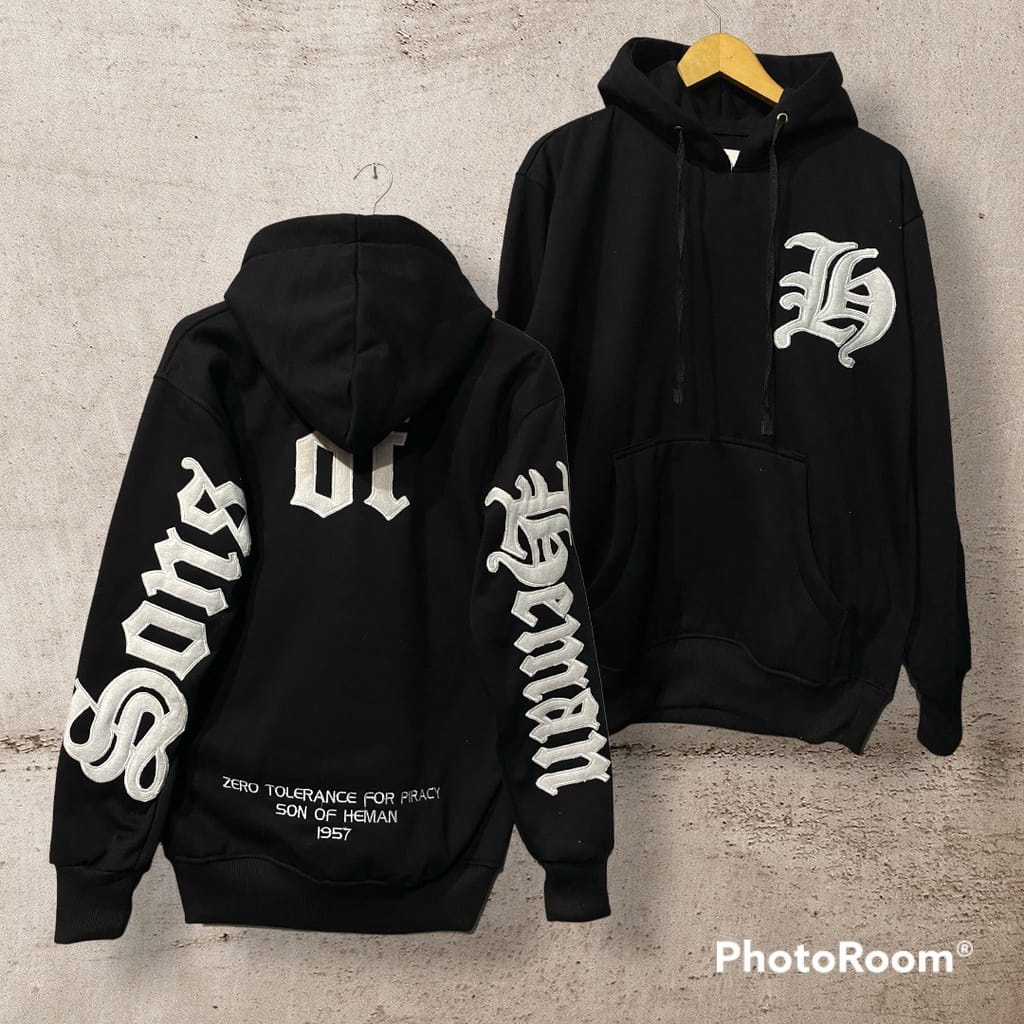 BISA COD - HOODIE SHERPA BORDIR| SWEATER CREWNECK PRIA WANITA TERBARU 2023 HITAM CREWNECK BORDIR