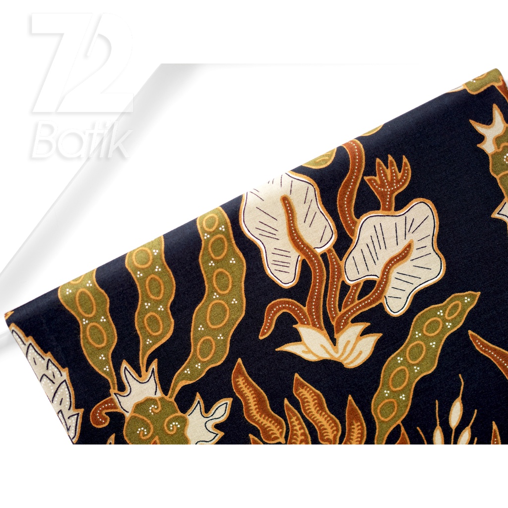 KAIN BATIK KATUN Premium Motif Kebun Warna Hitam Hijau Army 723174 Cap 72 Jarik Jarit Samping Kebat Panjang Batik Katun Modern Premium Bahan Seragam Batik Pernikahan Kantor Keluarga Murah Kamen Jadi Batik Bali Lembaran