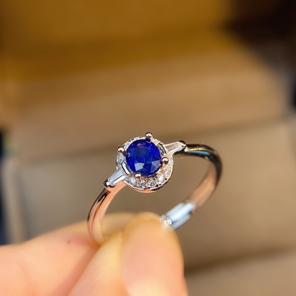 Goldkingdom Fashion Perhiasan Aksesoris Ready Stock Caibao Live Cincin Sederhana Fashion Royal Blue Permata Cincin Perempuan