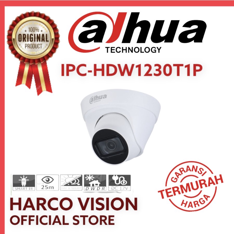 IP CAM INDOOR / OUTDOOR DAHUA IPC-HDW1230T1-S4 2MP IR FIXED IP NETWORK CAMERA POE ONVIF