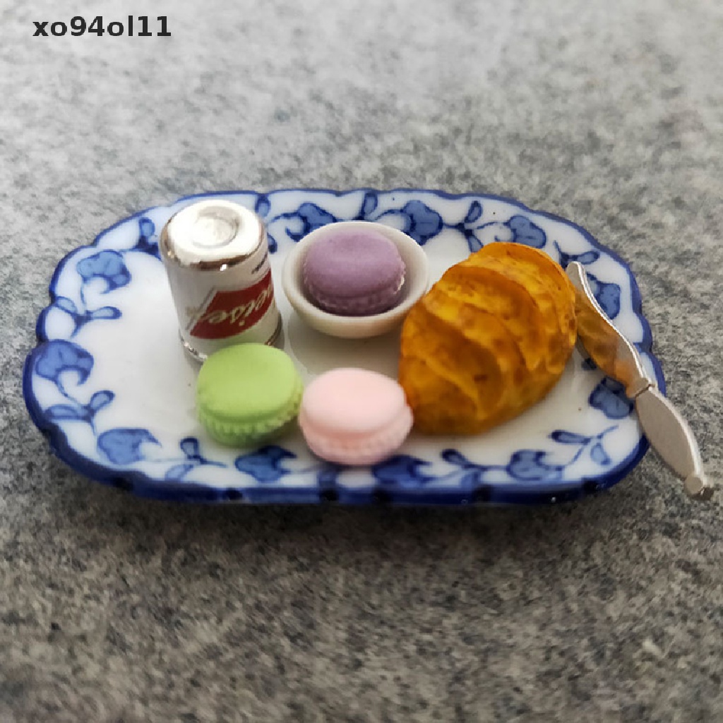 Xo1:12 Set Sarapan Miniatur Roti Macaron Dengan Nampan Rumah Boneka Dapur Makanan Set OL