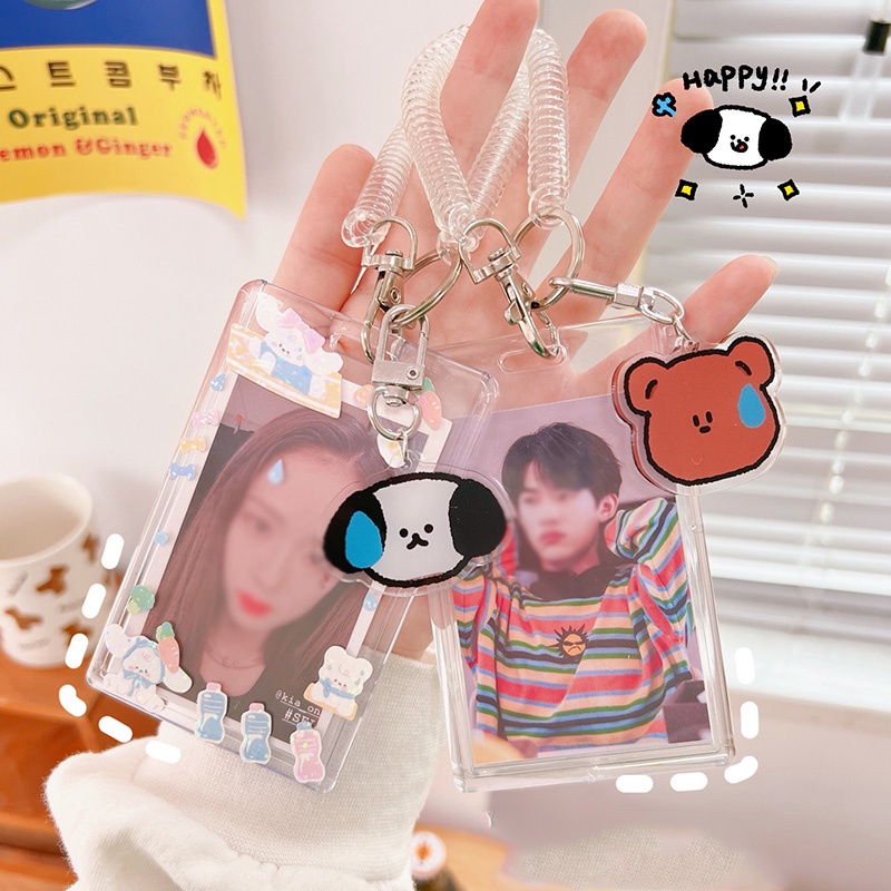 3inch Kpop Acrylic Photocard Holder Album Photo Card Holder Gadis Kartu Bus ID Holder Siswa Liontin Gantungan Kunci