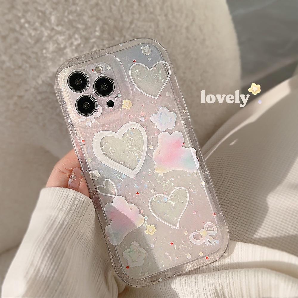 IPHONE Ins Cute Pink Love Jelly Kelinci Kartun Silikon Case Dengan Kartu Laser Untuk Iphone14 11 12 13 PRO MAX Casing Cover Pelindung AT0056