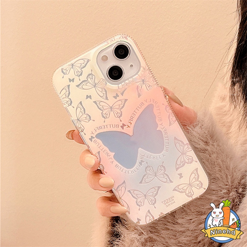 IPHONE Casing Kompatibel Untuk Iphone14 13 12 11 Pro Max X Xr Xs Max8 7 6 6s Plus SE 2020 Ins Gaya Korea Mewah Butterfly Phone Case Bening Lembut Silikon Tahan Debu Cover Pelindung