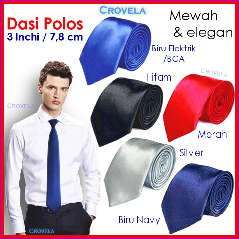 Dasi Polos Pria Panjang Hitam Formal Satin 3 inch 3inch Merah Warna Biru Kantor Kerja Murah WIsuda O