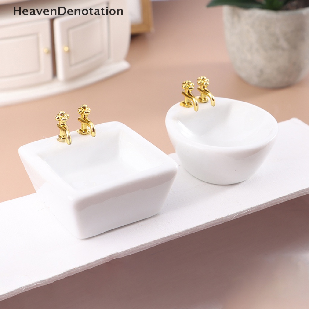 [HeavenDenotation] 1: 12 Dollhouse Miniature Ceramic Wash Basin Bathroom Sink Model Furniture Decor HDV