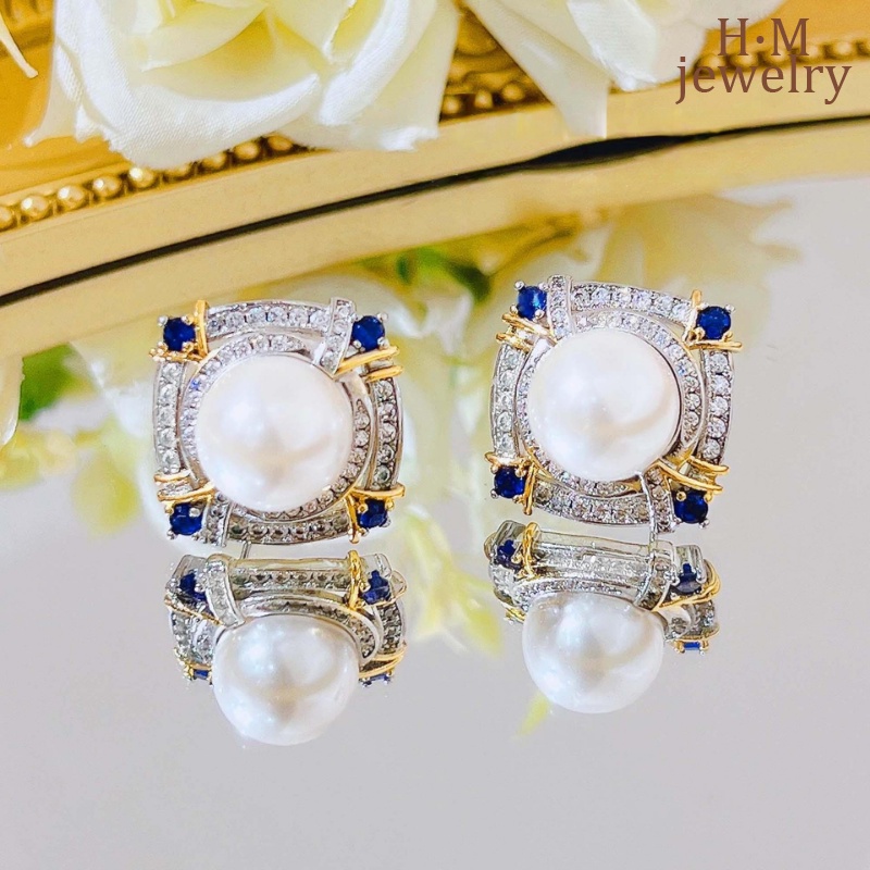 Retro Baroque Pearl Stud Earrings Aurora Warna-Warni Dua-Warna Anting Mutiara Shell Emas