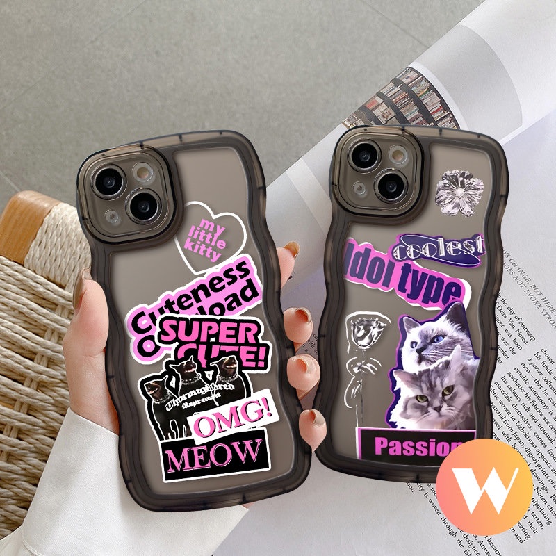 Casing Redmi A1 10 9T 9 10A 10C 9A A1+9C NFC Redmi Note9 11s 10 10s 9s 11 8 11Pro 10Pro Max PO CO X3 NFC Pro M3 Mi 11T Pro Cool Cat Trendy Brand Sticker Label Wavy Soft Case Tepi