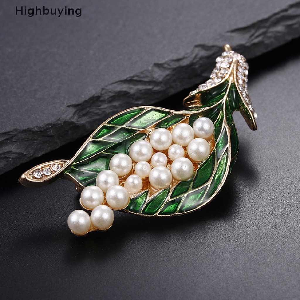 Hbid Enamel Tanaman Bunga Mutiara Kerah Lapel Bros Pin Buket Pengantin Perhiasan Hadiah Glory