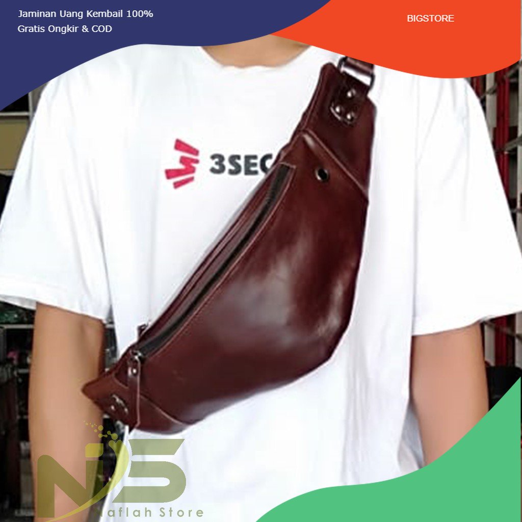 Tas Pinggang Pria Selempang / Wanita Bahan Kulit Asli Sapi Ringan Casual Khas Garut