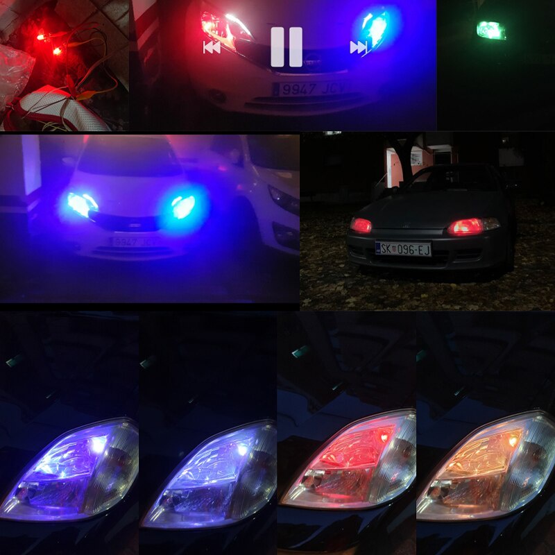 （2 Pcs Lampu Senja LED RGB T10  + REMOTE ）LAMPU LED T10 LAMPU SENJA LED RGB T10 5050 SMD 16 WARNA MOTOR DAN MOBIL