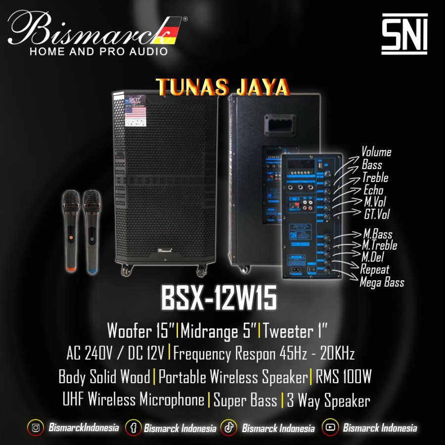 SPEAKER PORTABLE+STAND 15 INCH BISMARCK BSX12-W15 USB BLUETOOTH