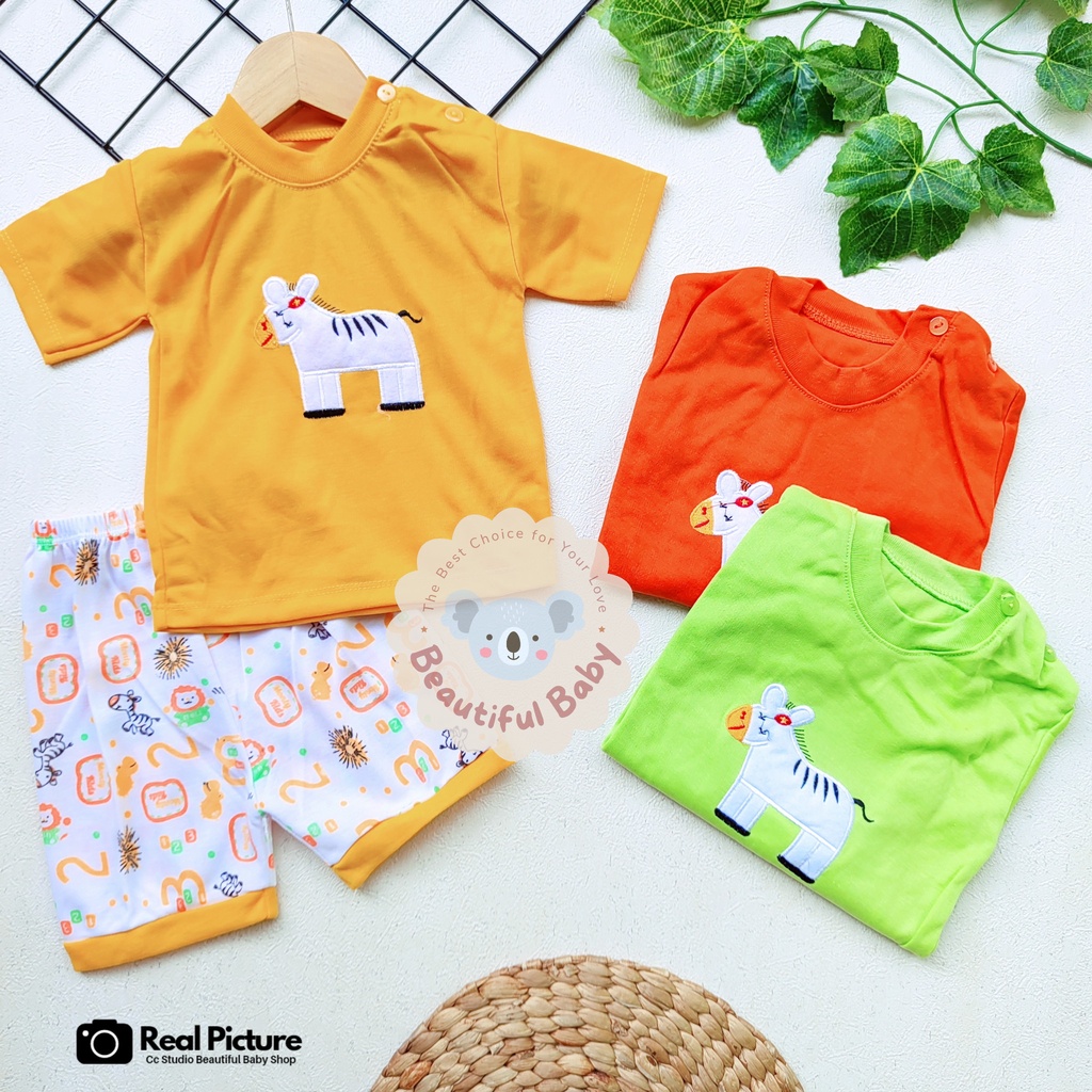 Baby.ou - Setelan Baju Bayi Tangan Pendek Celana Pendek Motif Bordir Zebra / Setelan Pendek Bayi  / Baju Bayi Panjang Merk Yansur Baby / Set Harian Bayi